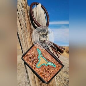 Brown and Turquoise Longhorn Steer Bangle Keychain Wallet NWOT